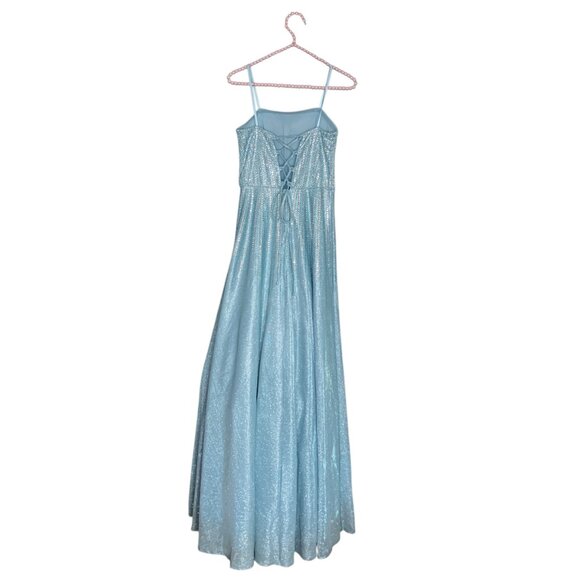TLC Say Yes To The Prom 5 Blue Silver Rhinestone Bling Strapless Lace Up Dress - Picture 5 of 12